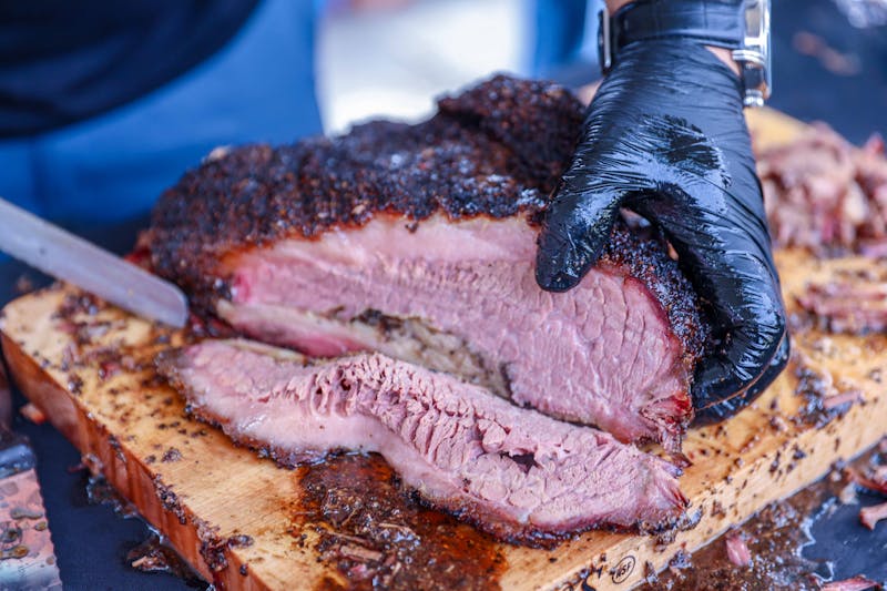 4 rivers BBQ smoked beef brisket, slow-cooked over hickory wood